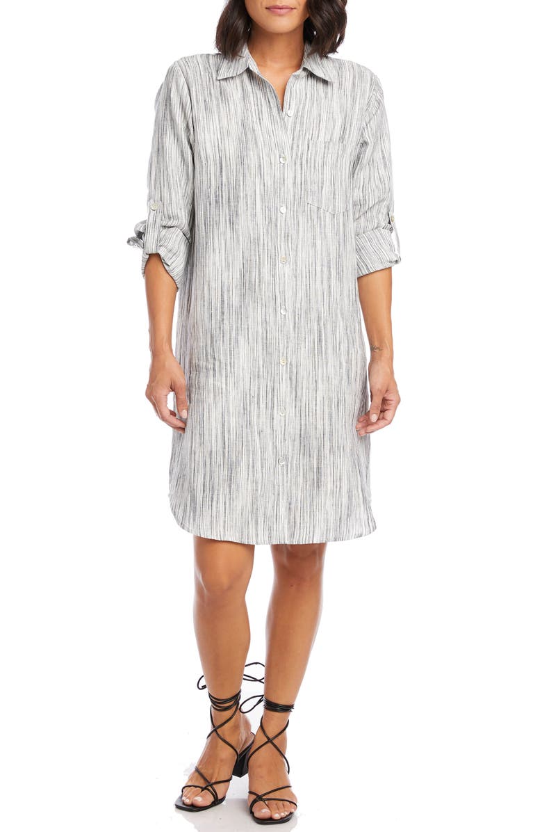 Karen Kane Stripe Long Sleeve Linen Shirtdress, Main, color,
