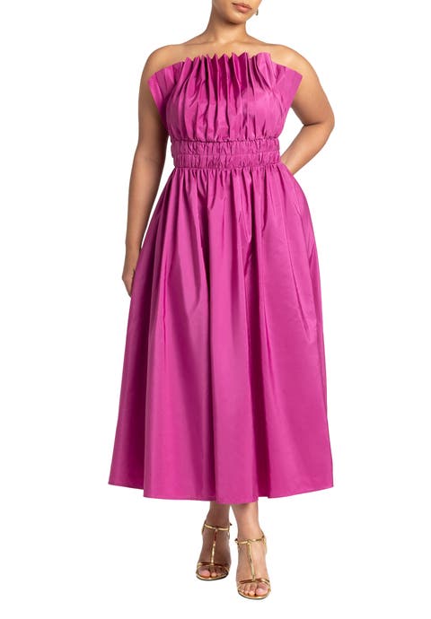 Pleated Ruffle Neckline Midi Dress (Plus Available)