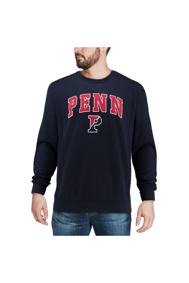 Men's Colosseum Navy Pennsylvania Quakers Arch & Logo Crew Neck Sweatshirt, Alternate, color, Navy