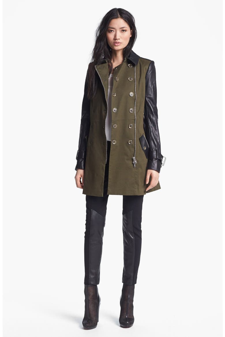 Belted Double Breasted Trench Coat, Alternate, color, MILITARY GREEN/ BLACK