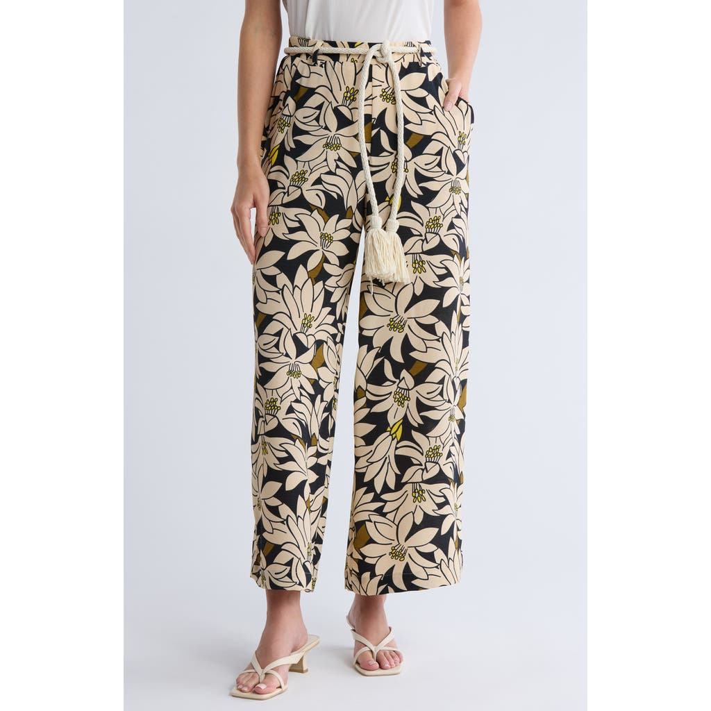 Adrianna Papell Airflow Floral Wide Leg Pants In Black