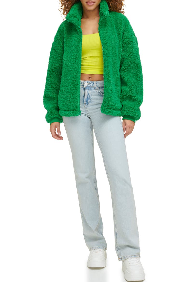 Zip Front Teddy Jacket, Alternate, color, BRIGHT GREEN