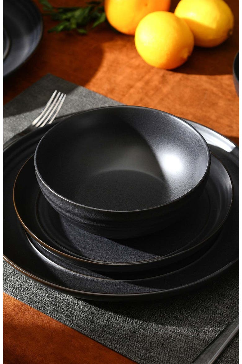 Elio Stoneware 24-Piece Dinnerware Set, Main, color, Black