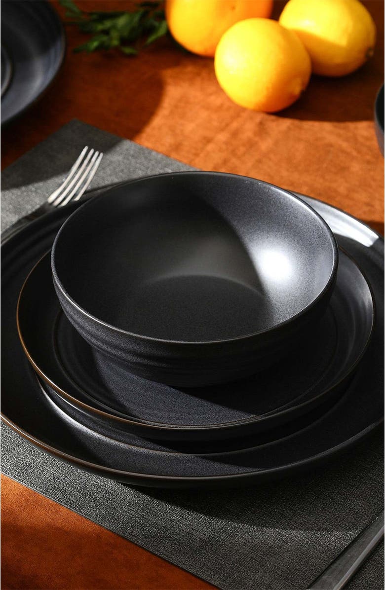Stone Lain Elio Stoneware 24-Piece Dinnerware Set, Main, color, Black