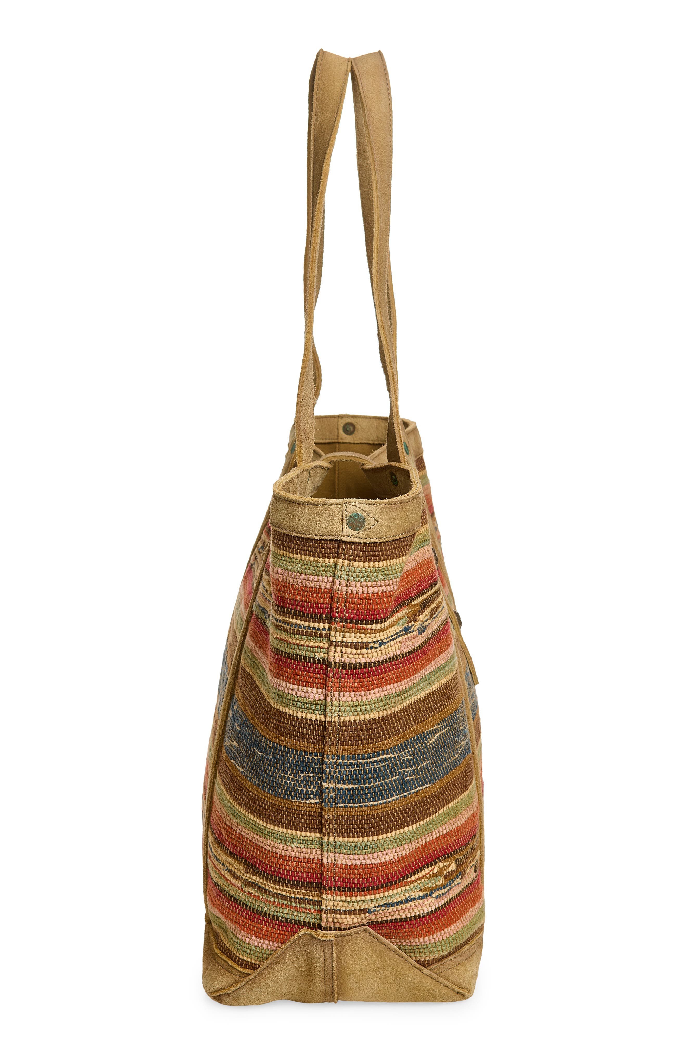Double RL Suede Trim Jacquard Tote, Alternate, color, Multi/ Beige