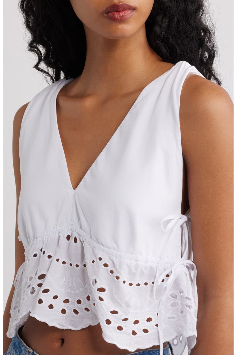 Sere Eyelet Embroidered Side Tie Peplum Top, Alternate, color, WHITE