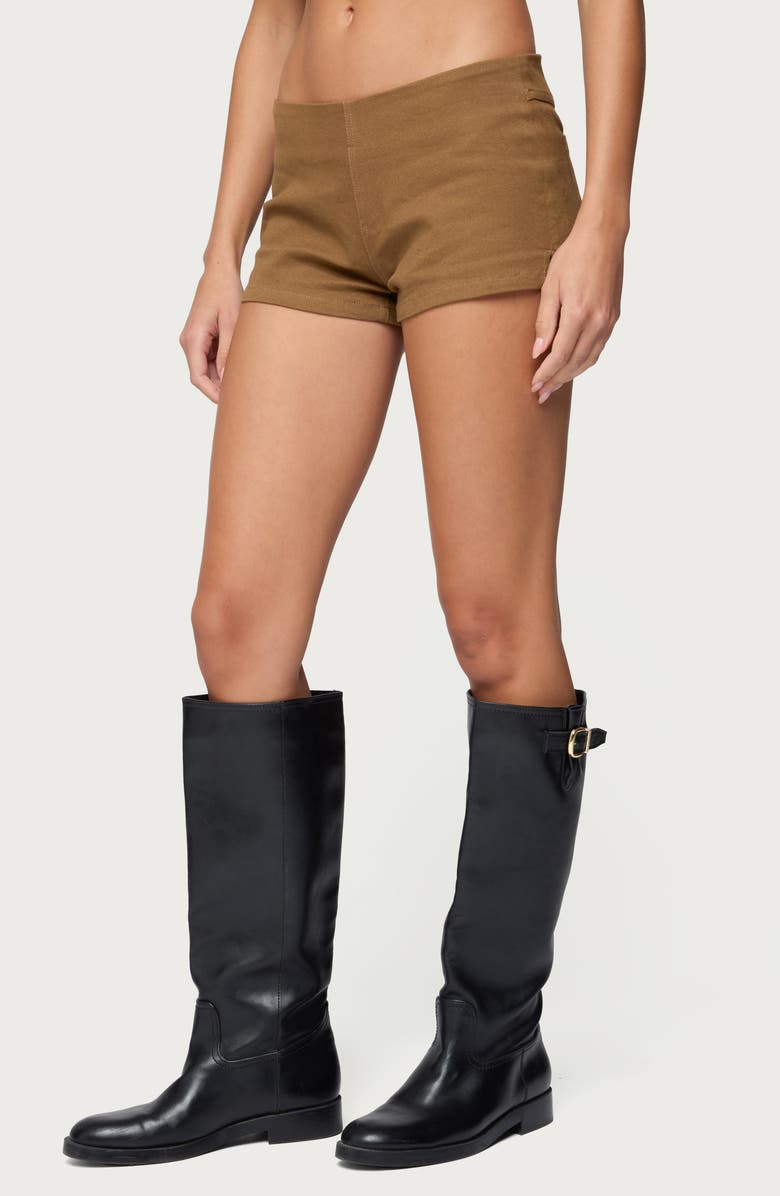 EDIKTED Dinah Low Rise Denim Micro Shorts, Alternate, color, Mocha