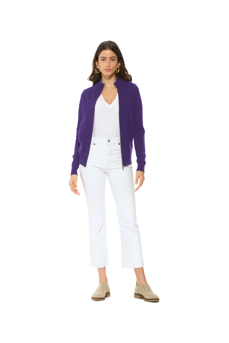 Pure Cashmere Zip Cardigan, Alternate, color, Iris Purple