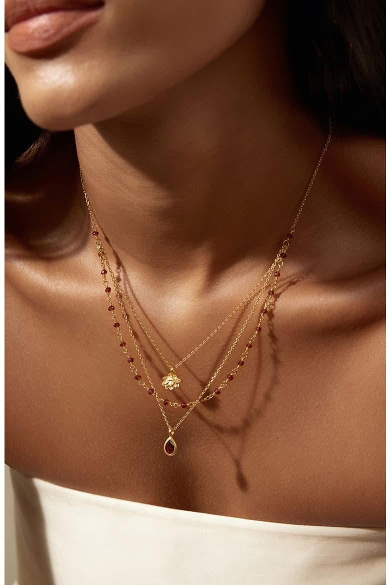 Embrace Change Garnet Lotus Triple Necklace, Alternate, color, Red