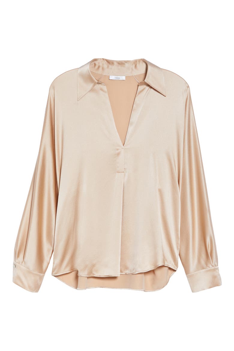 Split Neck Collar Silk Blouse, Alternate, color, CHAMOIS