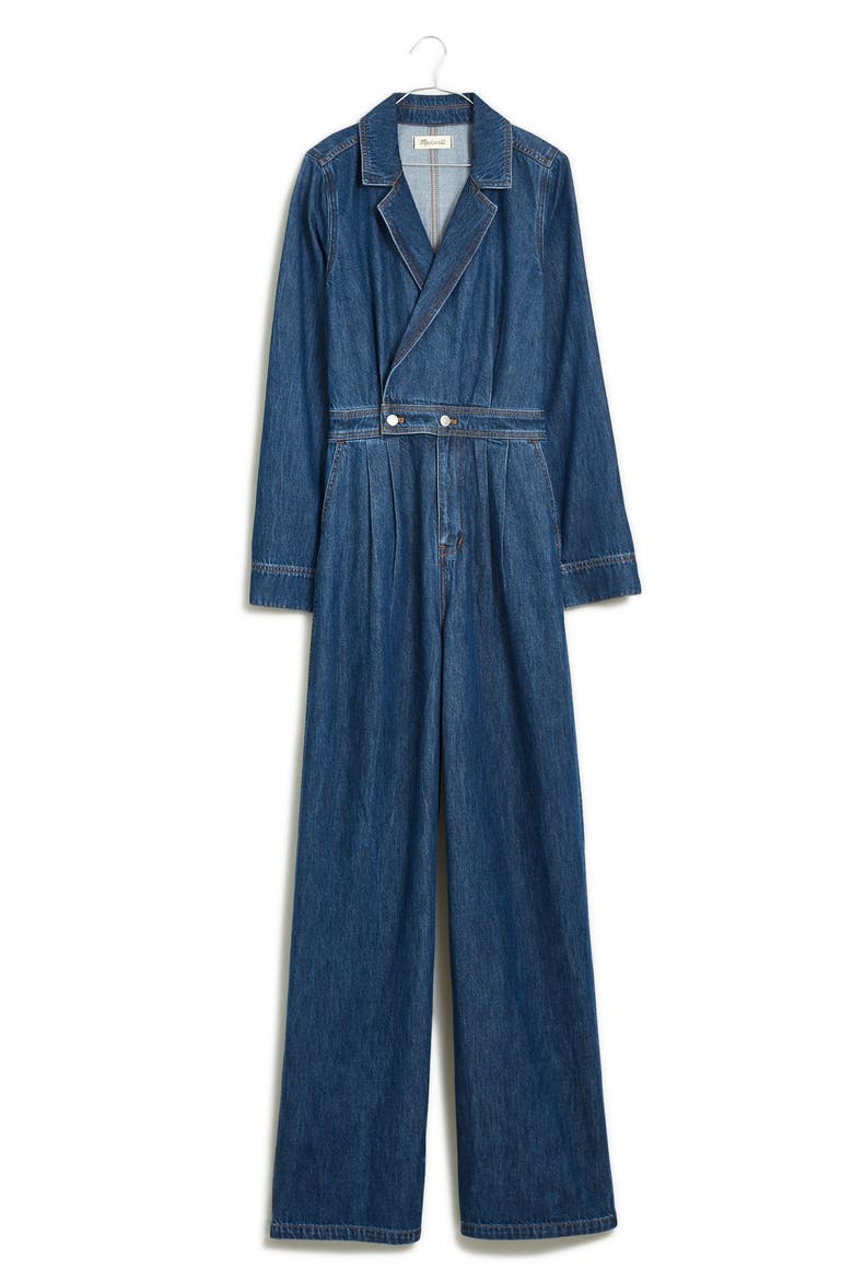 Long Sleeve Tailored Straight Leg Denim Jumpsuit, Alternate, color, NORVELL WASH