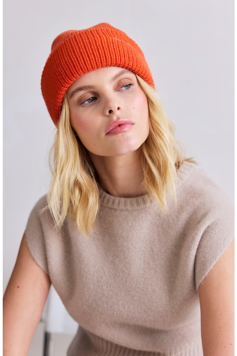 The Embroidered Merino Wool Beanie, Alternate, color, SUNKISSED CORAL