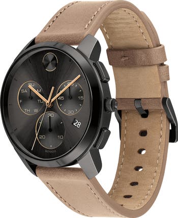 Bold Chronograph Leather Strap Watch, 42mm