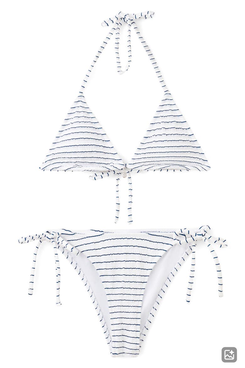 Stripe Smocked Two-Piece Swimsuit, Main, color, OFF WHITE