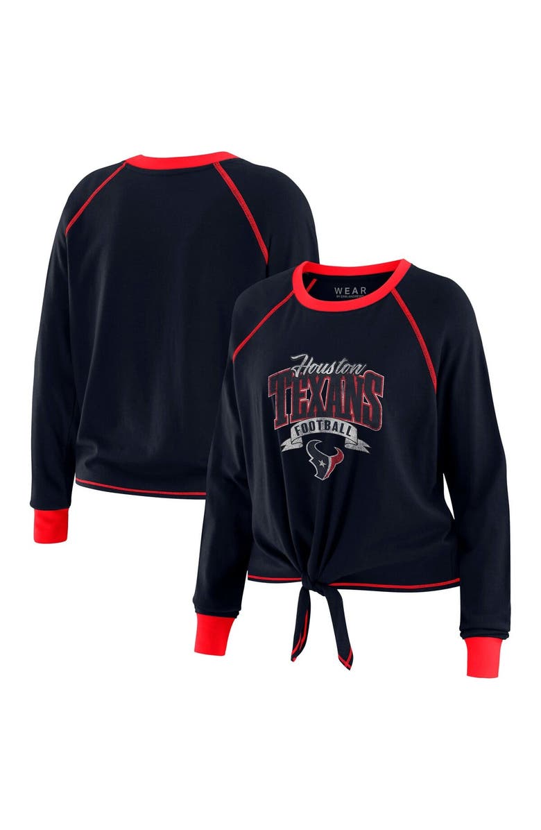WEAR by Erin Andrews Women's WEAR by Erin Andrews Navy/Red Houston Texans Tie-Front Long Sleeve Top, Main, color, Navy