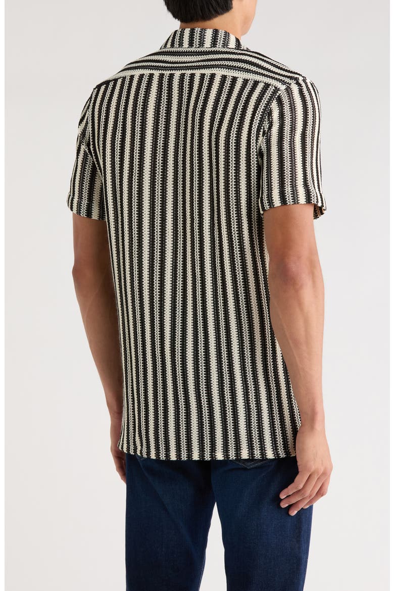 Textured Stripe Knit Short Sleeve Button-Up Shirt, Alternate, color, BLACK