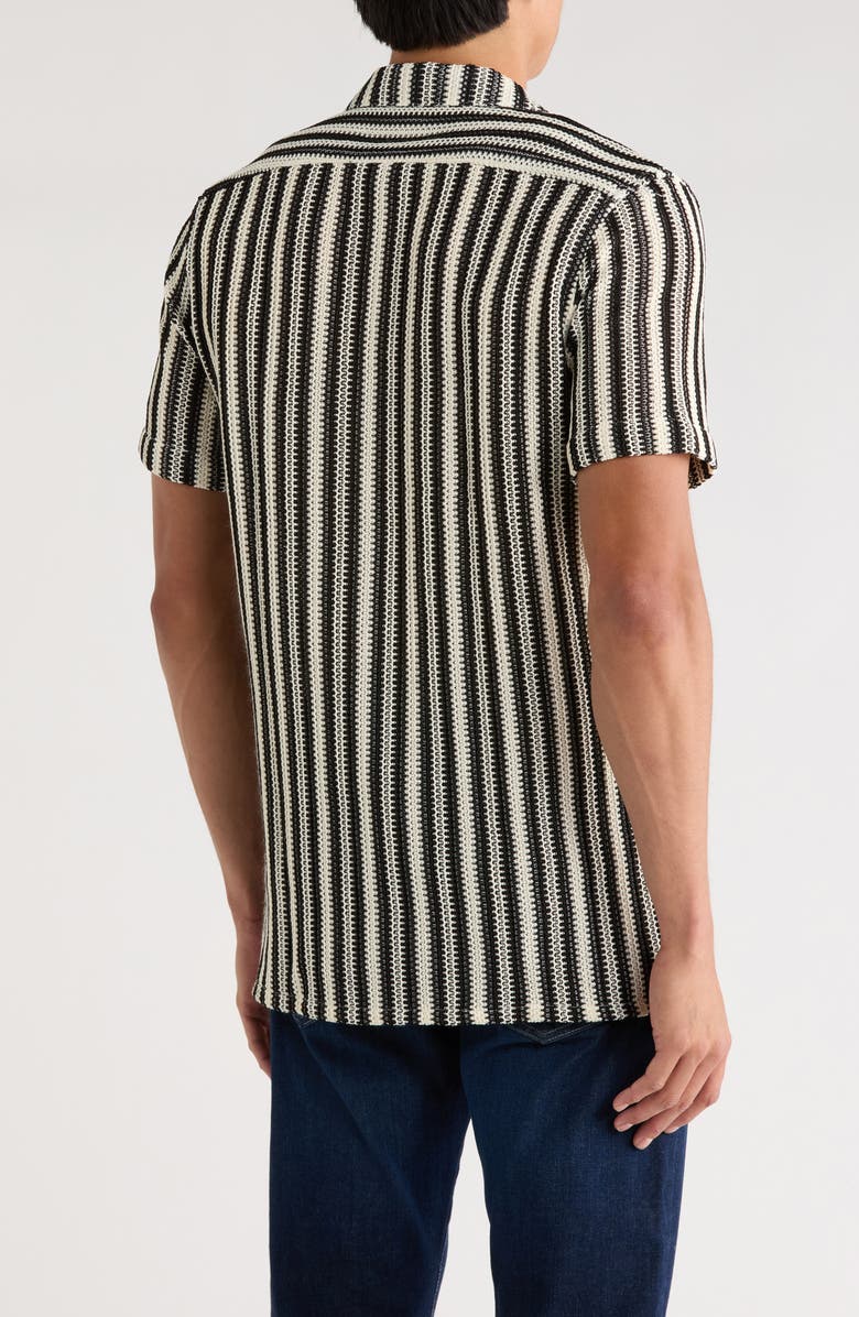 T.R. PREMIUM Textured Stripe Knit Short Sleeve Button-Up Shirt, Alternate, color, Black