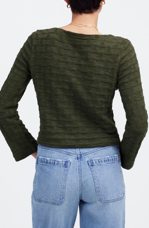 Madewell Basket Weave Knit Bell-sleeve Button-up Shirt In Dark Loden