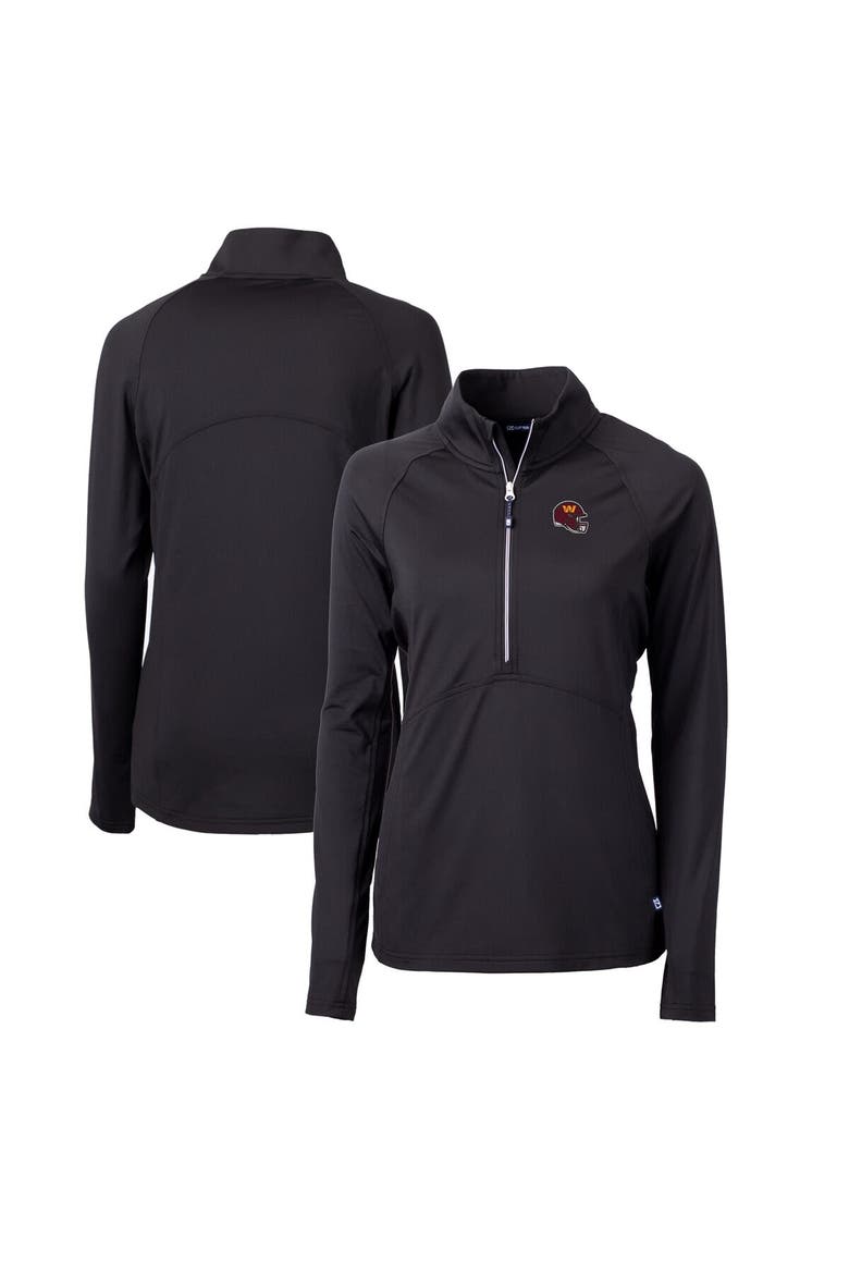 Women's Cutter & Buck  Black Washington Commanders Helmet Logo Adapt Eco Knit Stretch Recycled Half-Zip Pullover Top, Main, color, Black