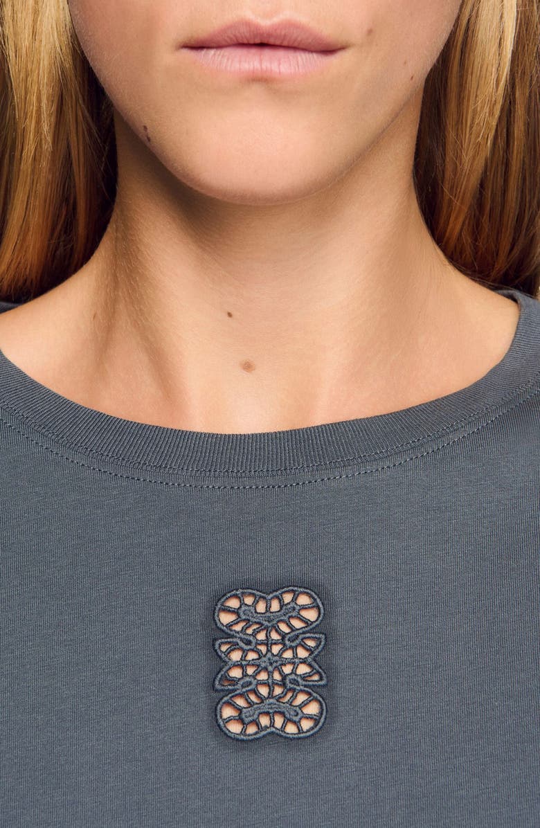 SANDRO T-shirt with embroidery, Alternate, color, Grey