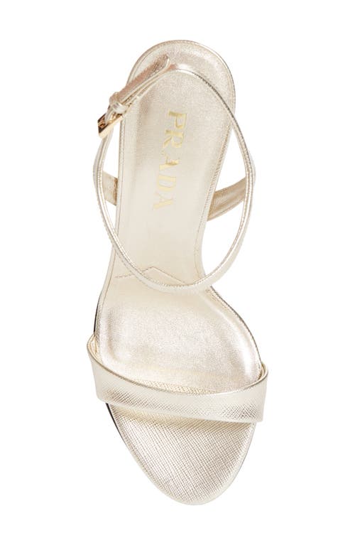 Prada Saffiano Metallic Leather Ankle Strap Sandal In Gold