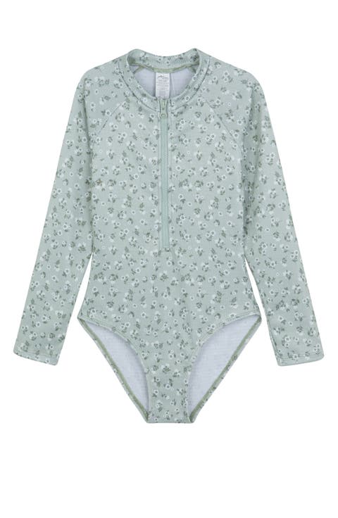 Ditsy Dream Textured Long Sleeve Zip Front One Piece