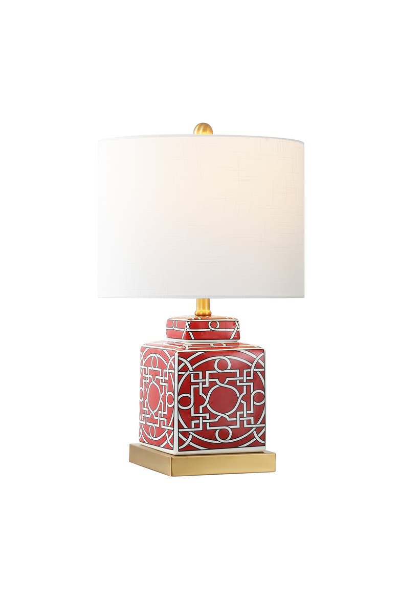 Catherine Modern Transitional Ceramic/Metal Square Ginger Jar LED Table Lamp, Alternate, color, Red/White