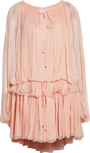 Chloé Long Sleeve Organic Silk Muslin Cape Minidress
