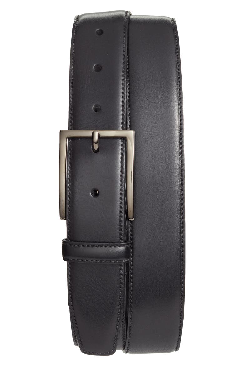 Marco Burnished Leather Belt, Main, color, BLACK