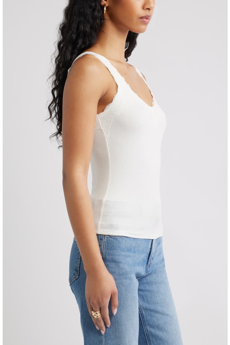Lace Trim Ribbed Tank, Alternate, color, IVORY