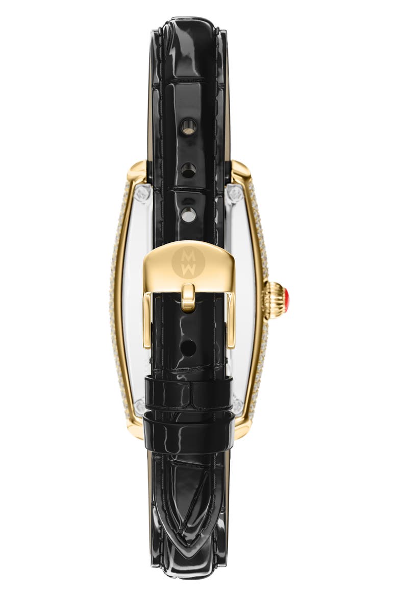 Pavé Diamond Tonneau Leather Strap Watch, 23mm x 40mm, Alternate, color, BLACK