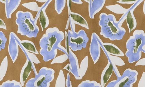 Melloday Poplin Skirt In Khaki Dusty Blue Floral