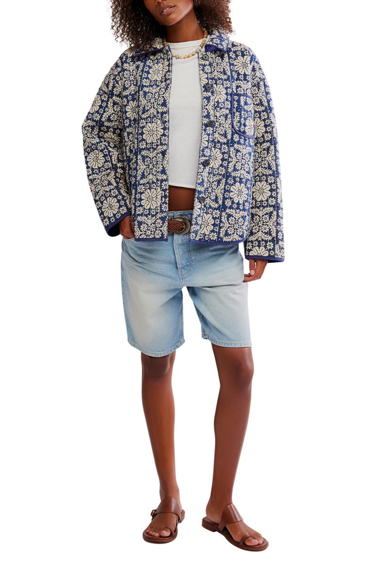 Alexie Print Boxy Quilted Jacket, Alternate, color, PEACOAT