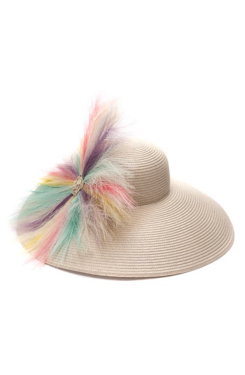 Multicolored Feather Wide Brim Hat