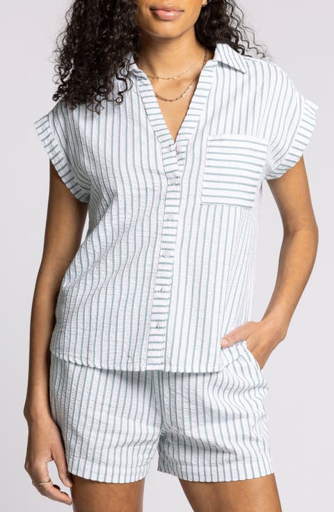 Marina Stripe Short Sleeve Cotton Button-Up Shirt