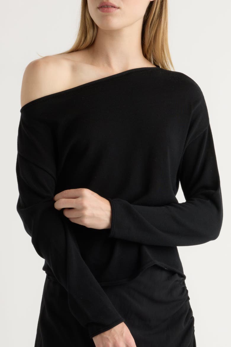 Hachi Tencel-Wool Off-Shoulder Sweater, Alternate, color, Black