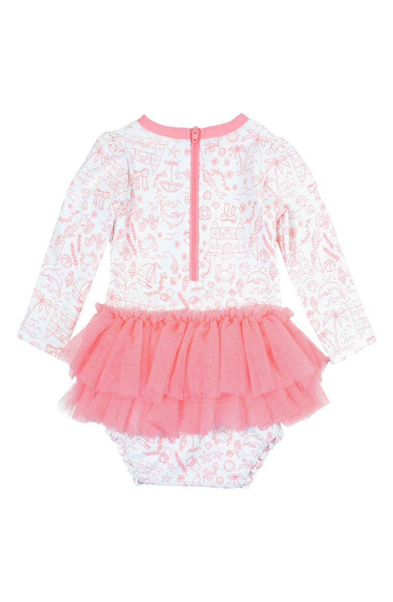 RuffleButts By the Sea Long Sleeve Skirted One-Piece Swimsuit, Alternate, color, White