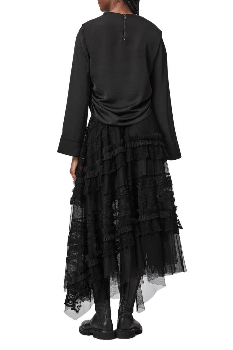 Jen Ruffle Lace Midi Skirt, Alternate, color, BLACK