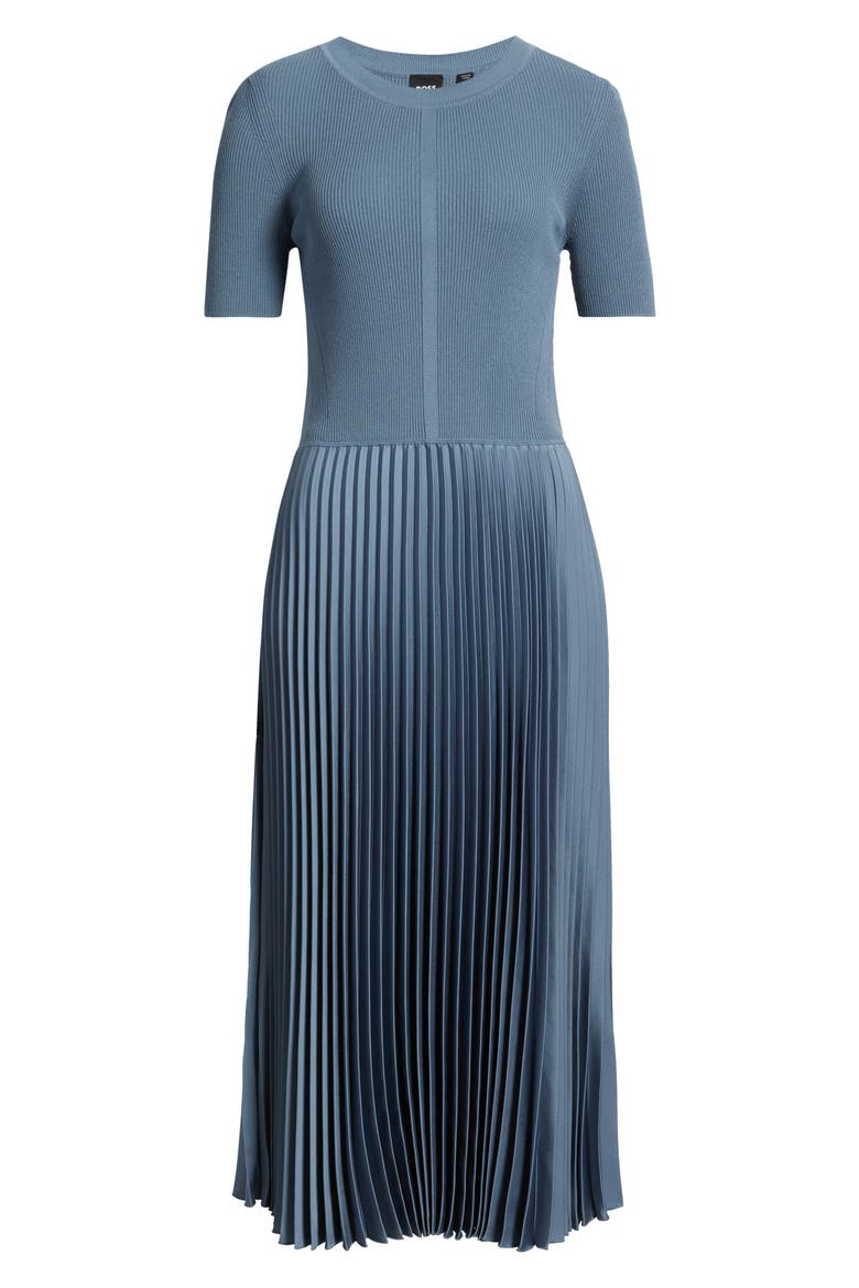 Fadridi Rib & Pleated Midi A-Line Dress, Alternate, color, OPEN BU