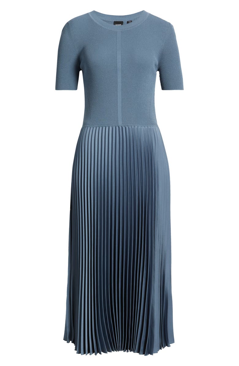 BOSS Fadridi Rib & Pleated Midi A-Line Dress, Alternate, color, 