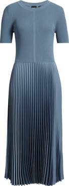 BOSS Fadridi Rib & Pleated Midi A-Line Dress