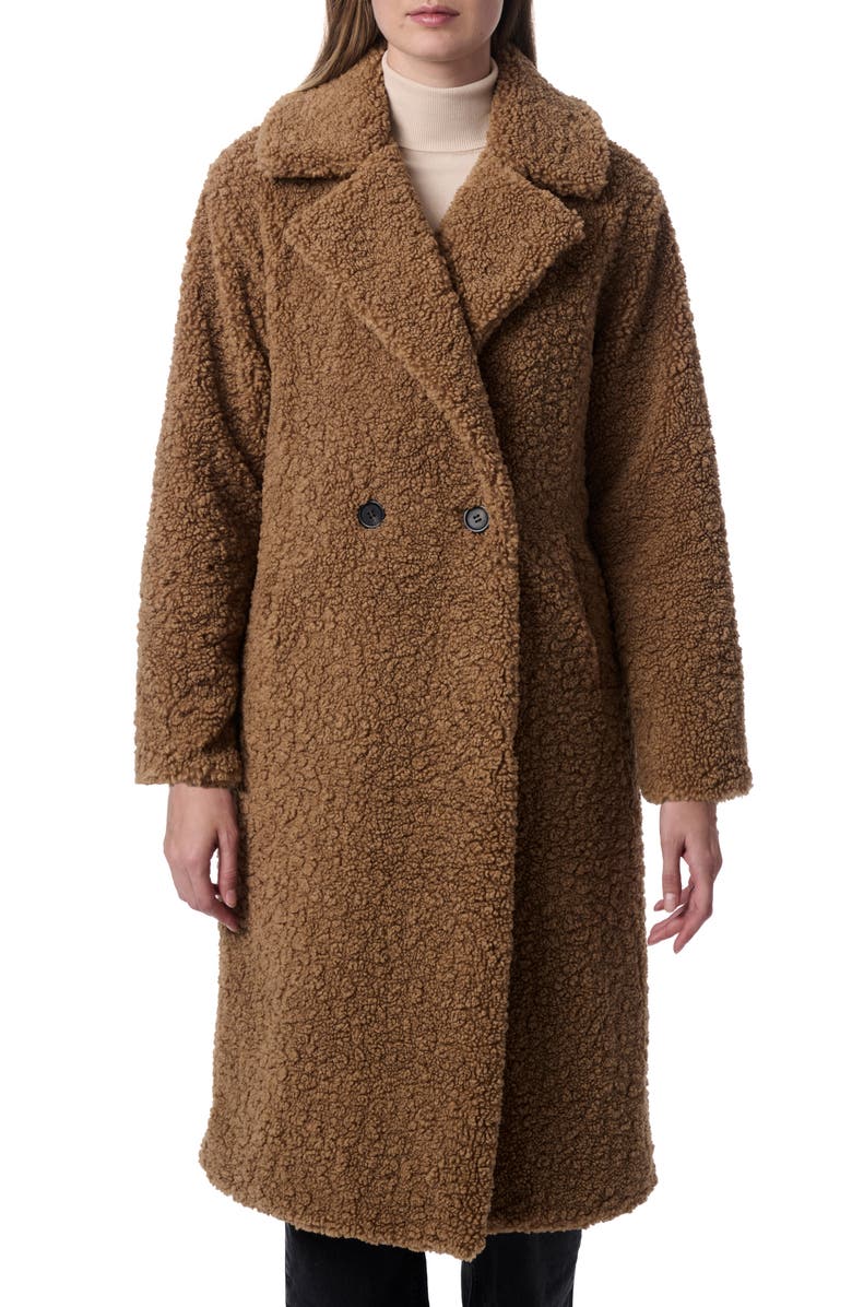 Bernardo Faux Shearling Double Breasted Coat, Main, color, 