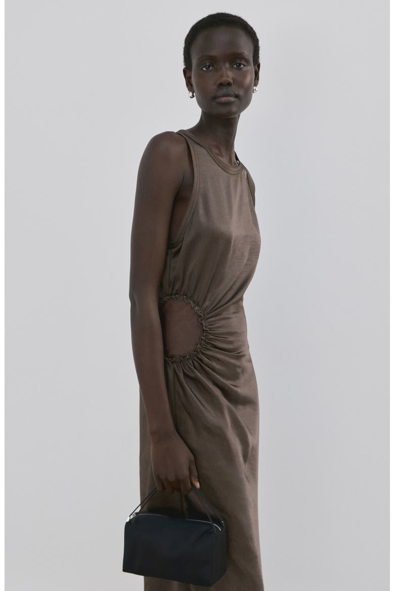 Gathered Cutout Sleeveless Maxi Dress, Alternate, color, MINK GREY
