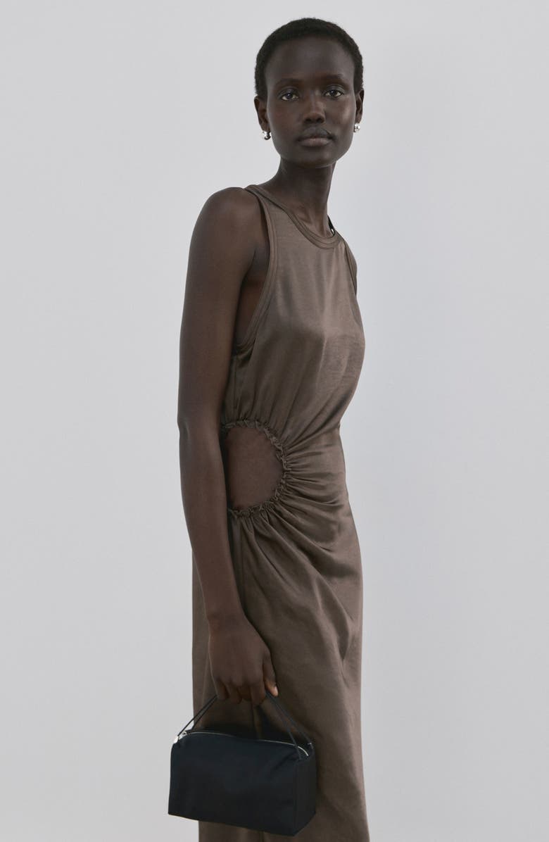 MANGO Gathered Cutout Sleeveless Maxi Dress, Main, color, Mink Grey