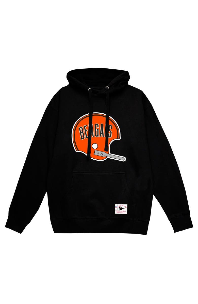 Mitchell & Ness Men's Mitchell & Ness Black Cincinnati Bengals Helmet Logo Vintage Pullover Hoodie, Alternate, color, Black
