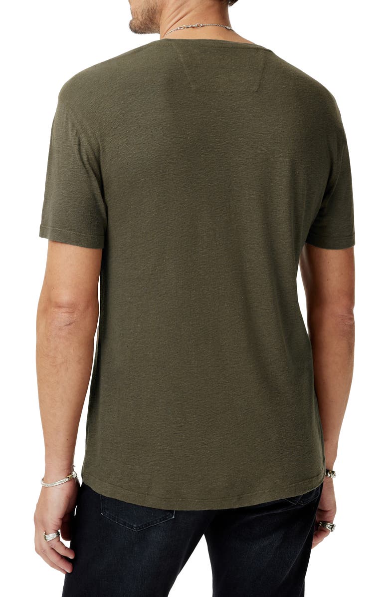 John Varvatos Chain Skull Appliqué Slub Linen Blend T-Shirt, Alternate, color, Olive Leaf