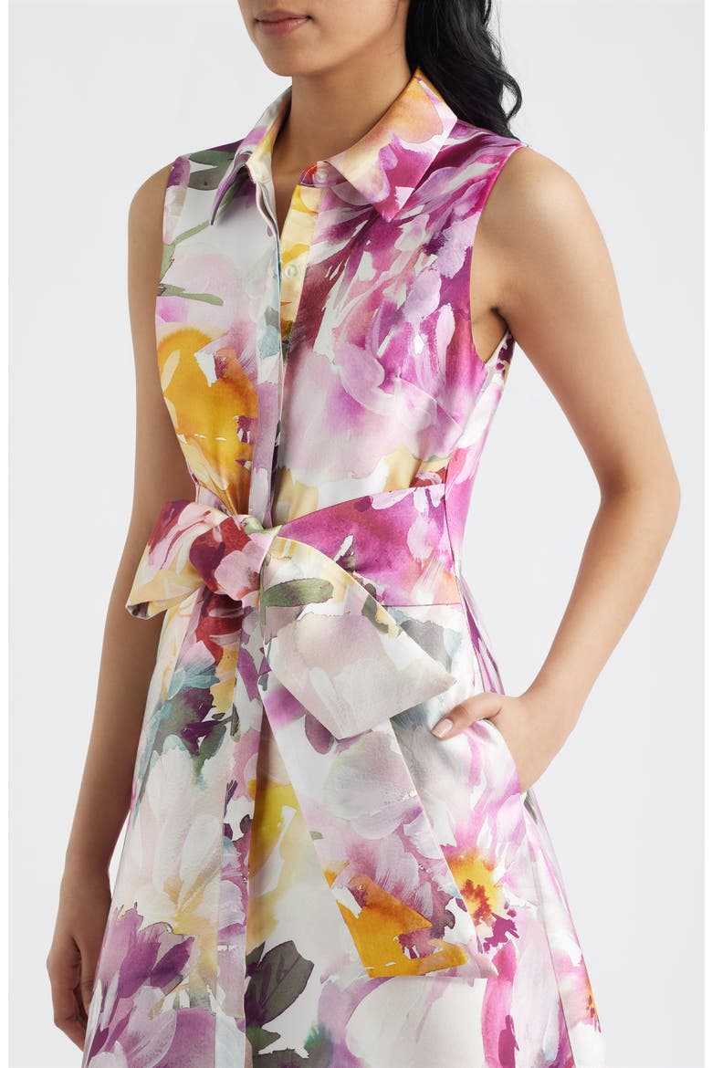 Floral Satin Gown, Alternate, color, PINK MULTI