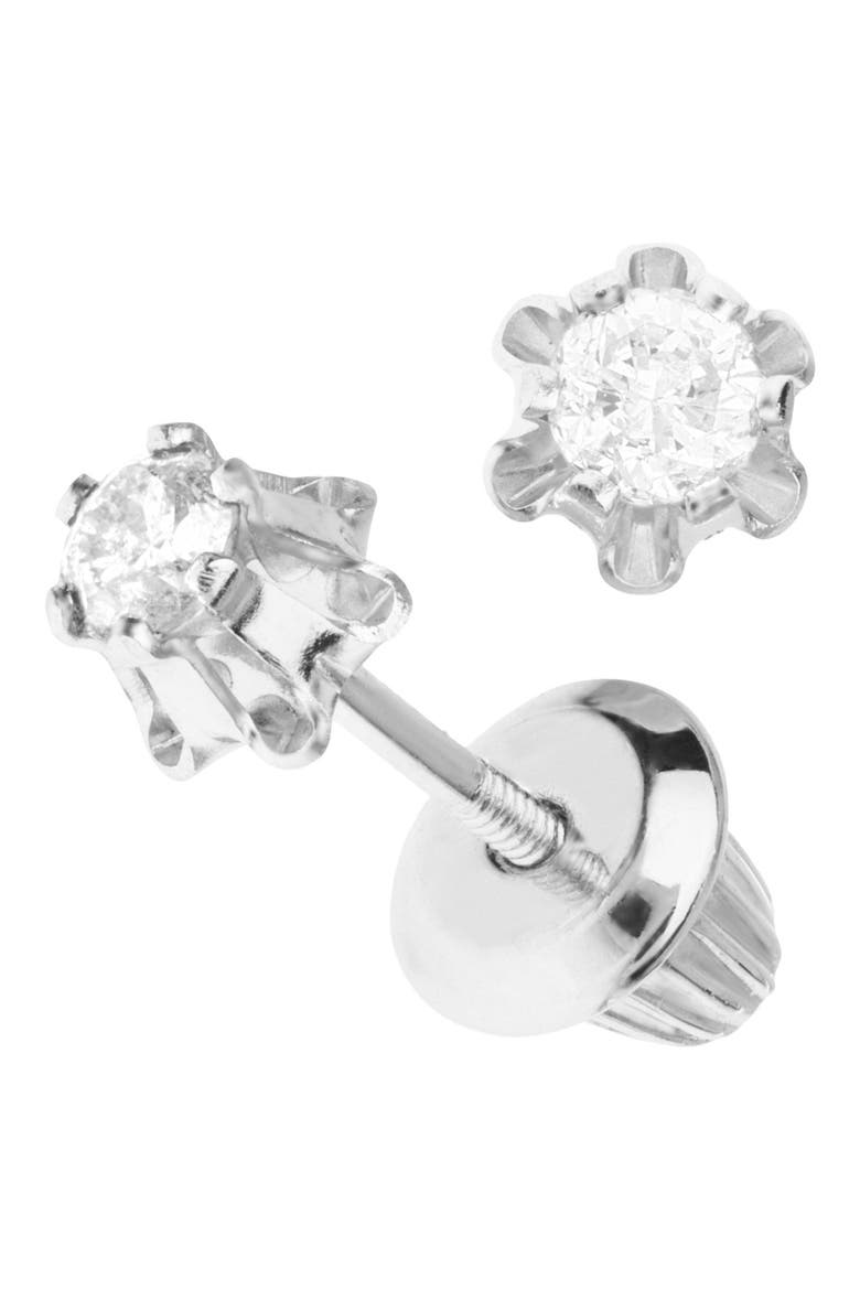 14k White Gold & Diamond Earrings, Alternate, color, WHITE