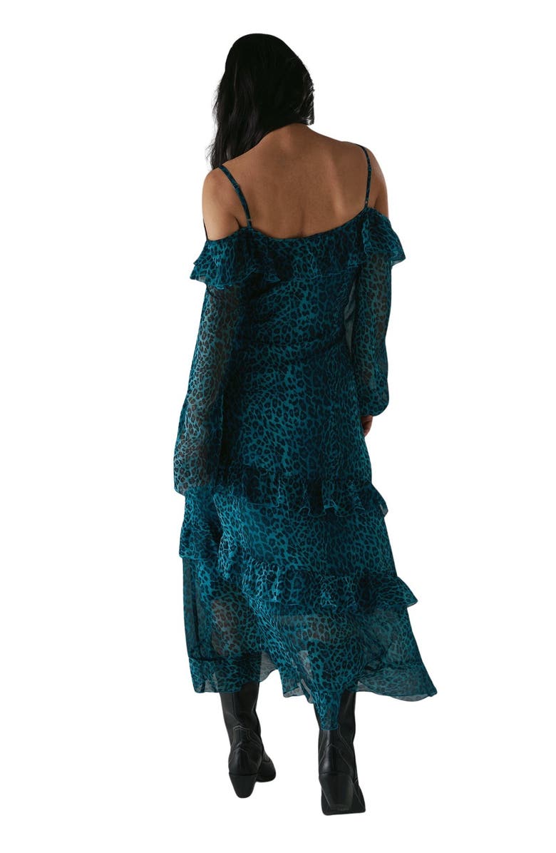 Warehouse Ruffle Cold Shoulder Midi Dress, Alternate, color, Leopard