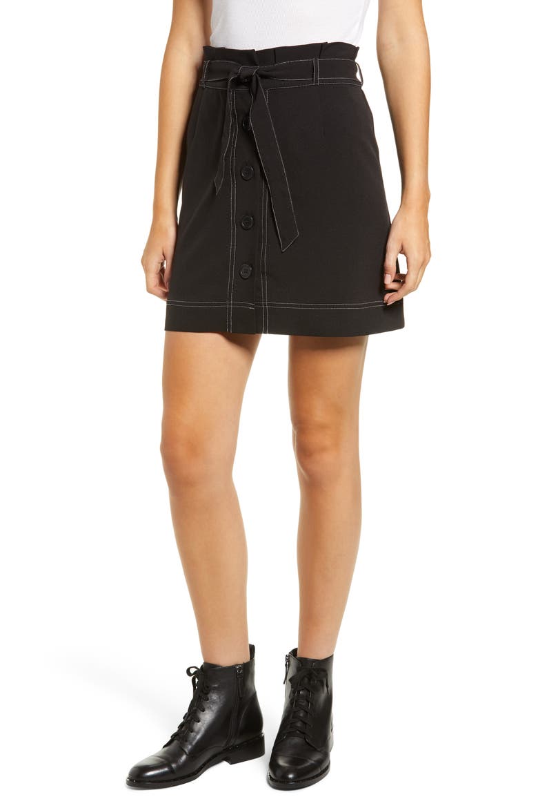 Button Front Skirt, Main, color, BLACK